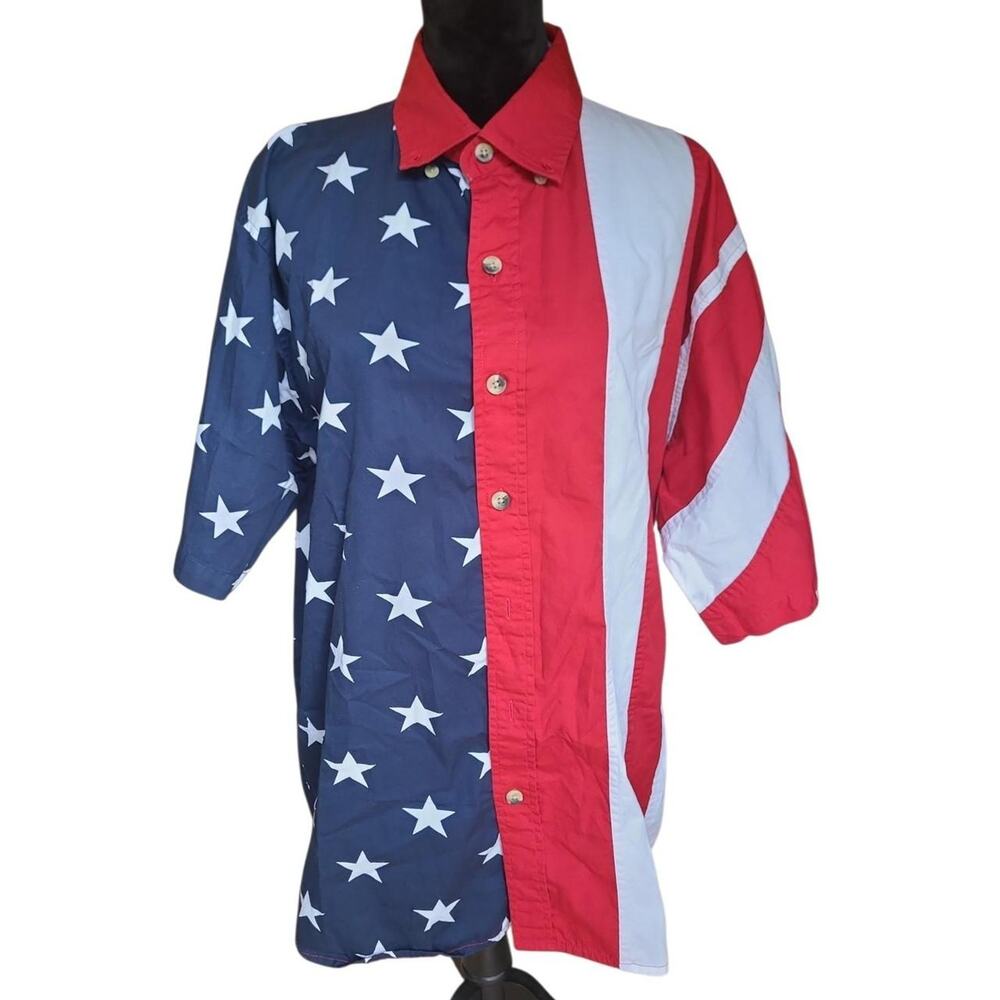 Cotton Traders American Flag Button Up Shirt Men's Large Patriotic USA